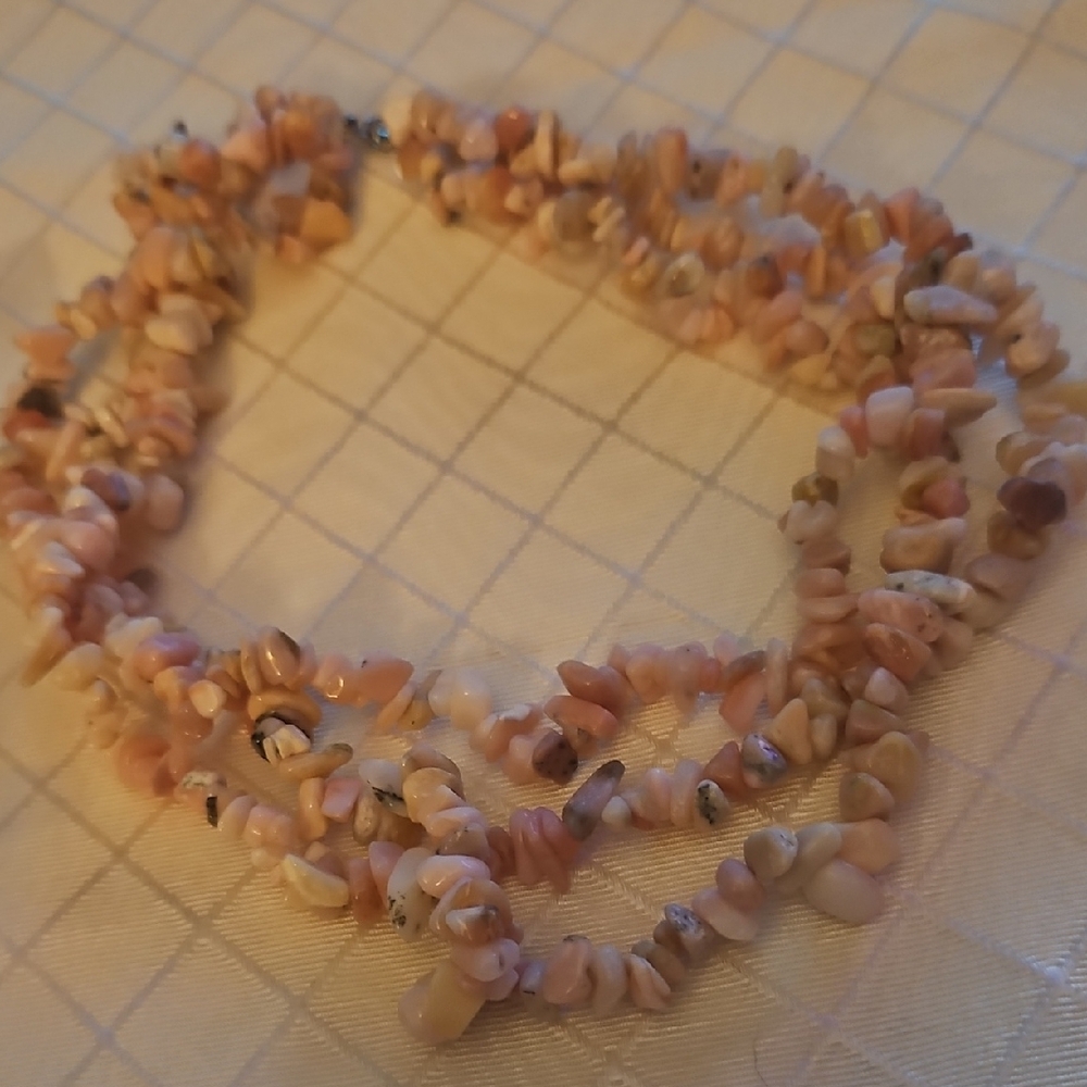 JTV Pink Rhodocrosite Chip Necklace with Organic Textured Design